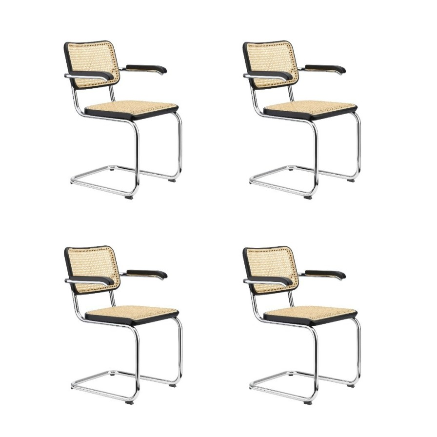 Thonet 4Er Set S 64 V Freischwinger - Buche Schwarz (Tp 29) Gebeizt - Kunststoffgleiter Schwarz Mit Filz | Esszimmerstuhle