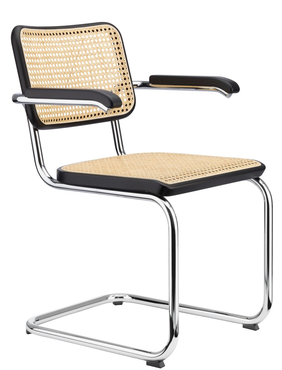 Thonet 4Er Set S 64 V Freischwinger - Buche Schwarz (Tp 29) Gebeizt - Kunststoffgleiter Schwarz Mit Filz | Esszimmerstuhle