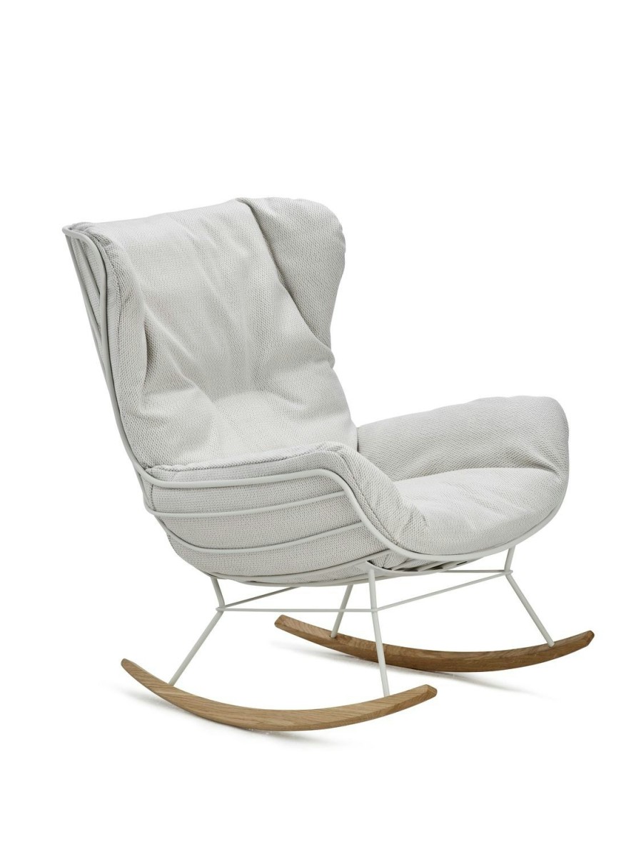 FREIFRAU Leyasol Rocking Wingback Chair - Lopi Marble - Gestell Me003 Verkehrsweiu00Df - Kufe Akazie | Schaukelstuhle