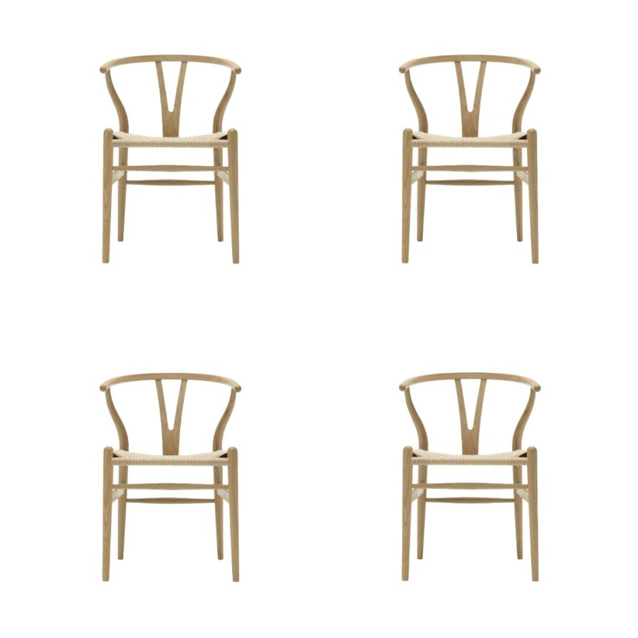 Carl Hansen & Søn 4Er Set Ch24 Y Wishbone Stuhl - Eiche Geu00F6Lt - Geflecht Natur | Esszimmerstuhle