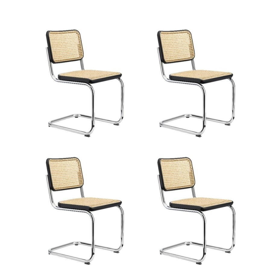 Thonet 4Er Set S 32 V Freischwinger - Buche Schwarz (Tp 29) Gebeizt - Kunststoffgleiter Schwarz Mit Filz | Esszimmerstuhle